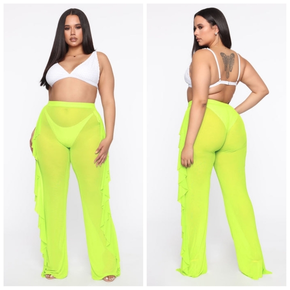 Fashion Nova Sunshine See Through Cover Up Pant | Size XL | NWT | Lime - Picture 1 of 1